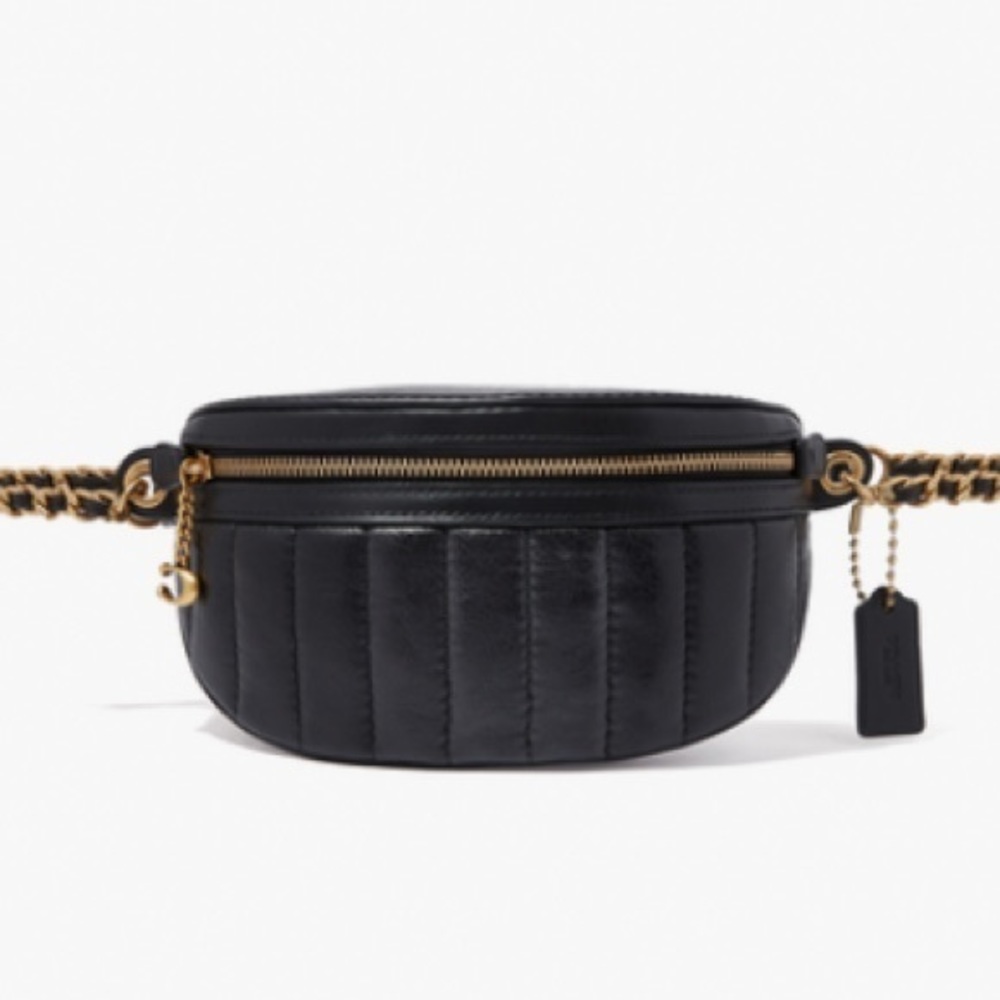 Coach c0851 black leather belt waist bag sling bag